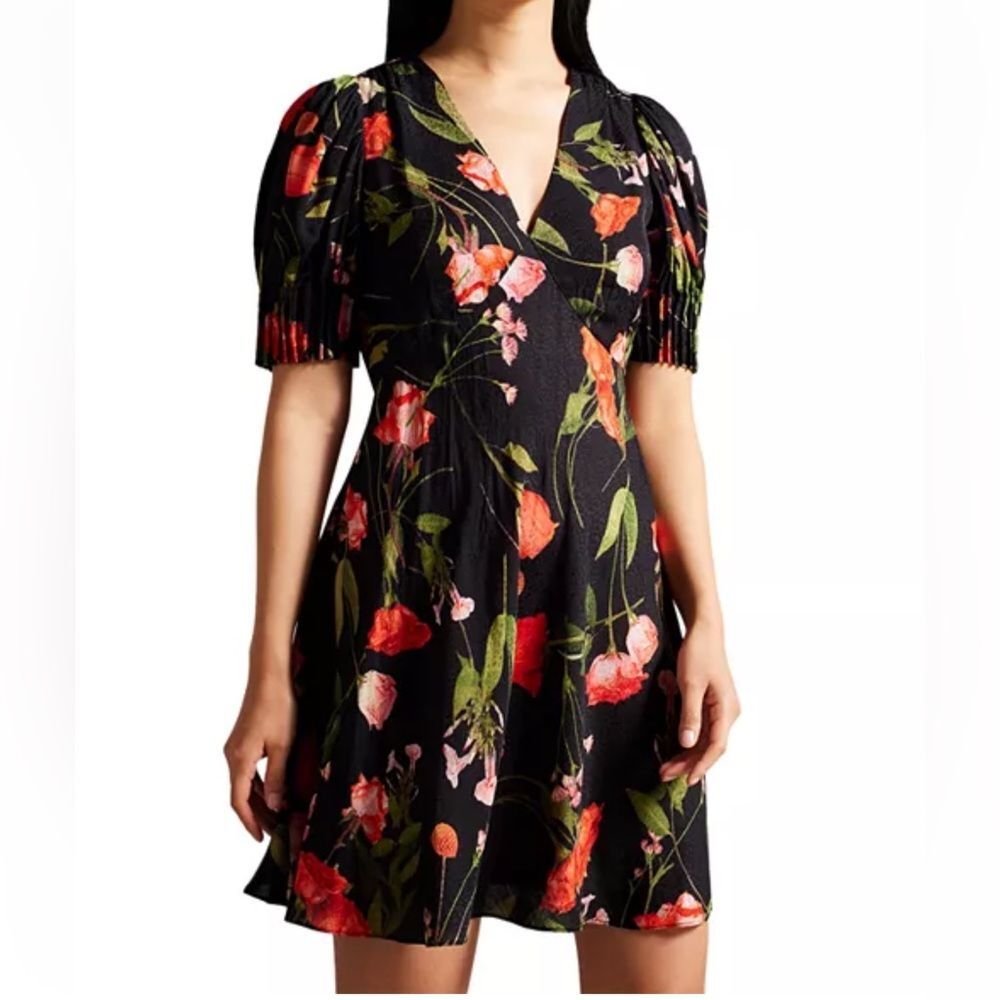 New Ted Baker London Sienno Mini Puff Sleeves Dress Size 1 (US 2-4)